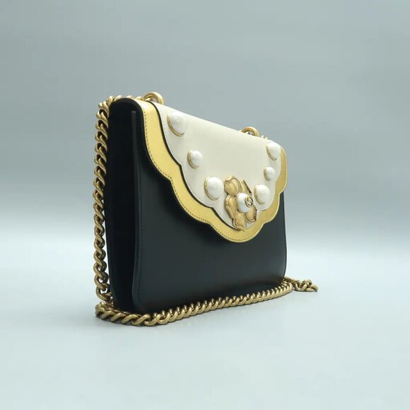 100% Authentic GUCCI Peony Black Pearly Leather Shoulder Bag 615-121424 - Picture 3 of 12